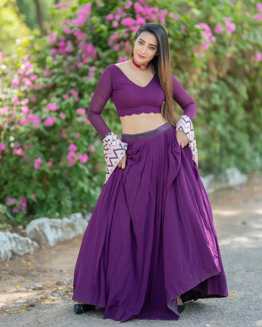 ETV Actress Bhanu Sri in Beautiful Violet Lehenga Choli